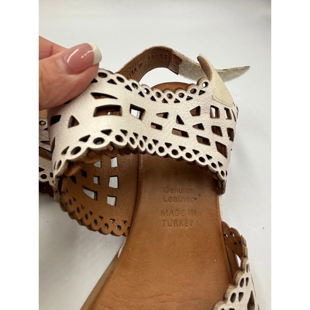 Spring Step Petra-W White Leather Laser Cut Wedge Sandals Womens 38